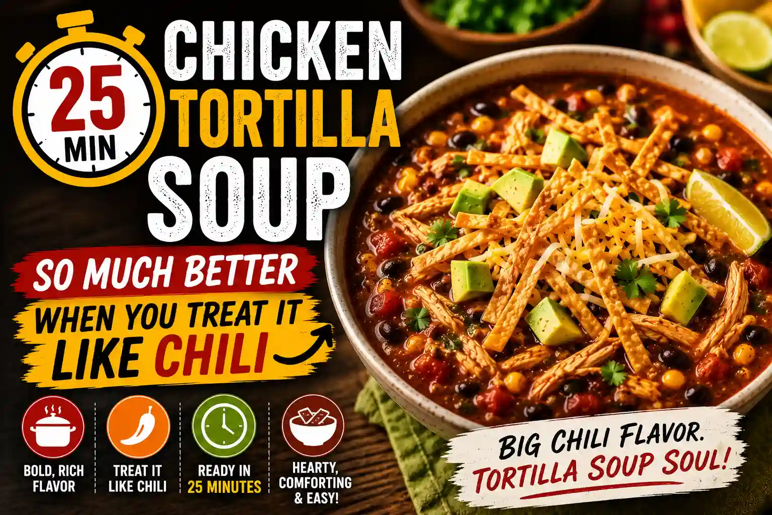 25 MIN CHICKEN TORTILLA SOUP (So Much Better When You Treat It Like CHILI)