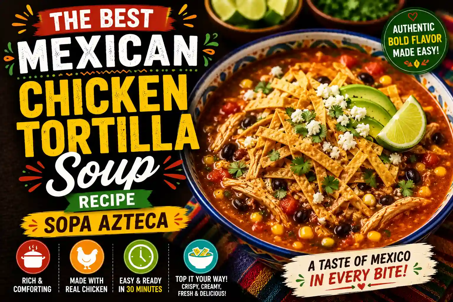 The BEST Mexican Chicken Tortilla Soup Recipe | Sopa Azteca